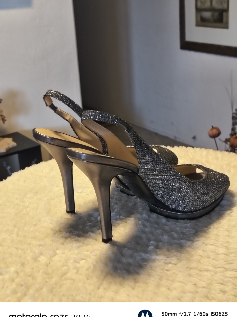 Pelle Moda Gunmetal Glitter Slingback Heels